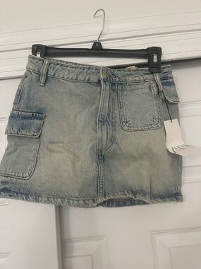 Light Wash Denim Mini Skirt with Cargo Pockets